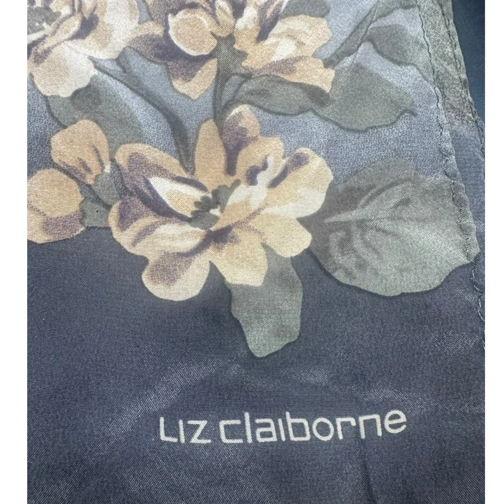 Vintage Liz Claiborne Scarf Grey Purple Floral Rose Oblong Lightweight 54in